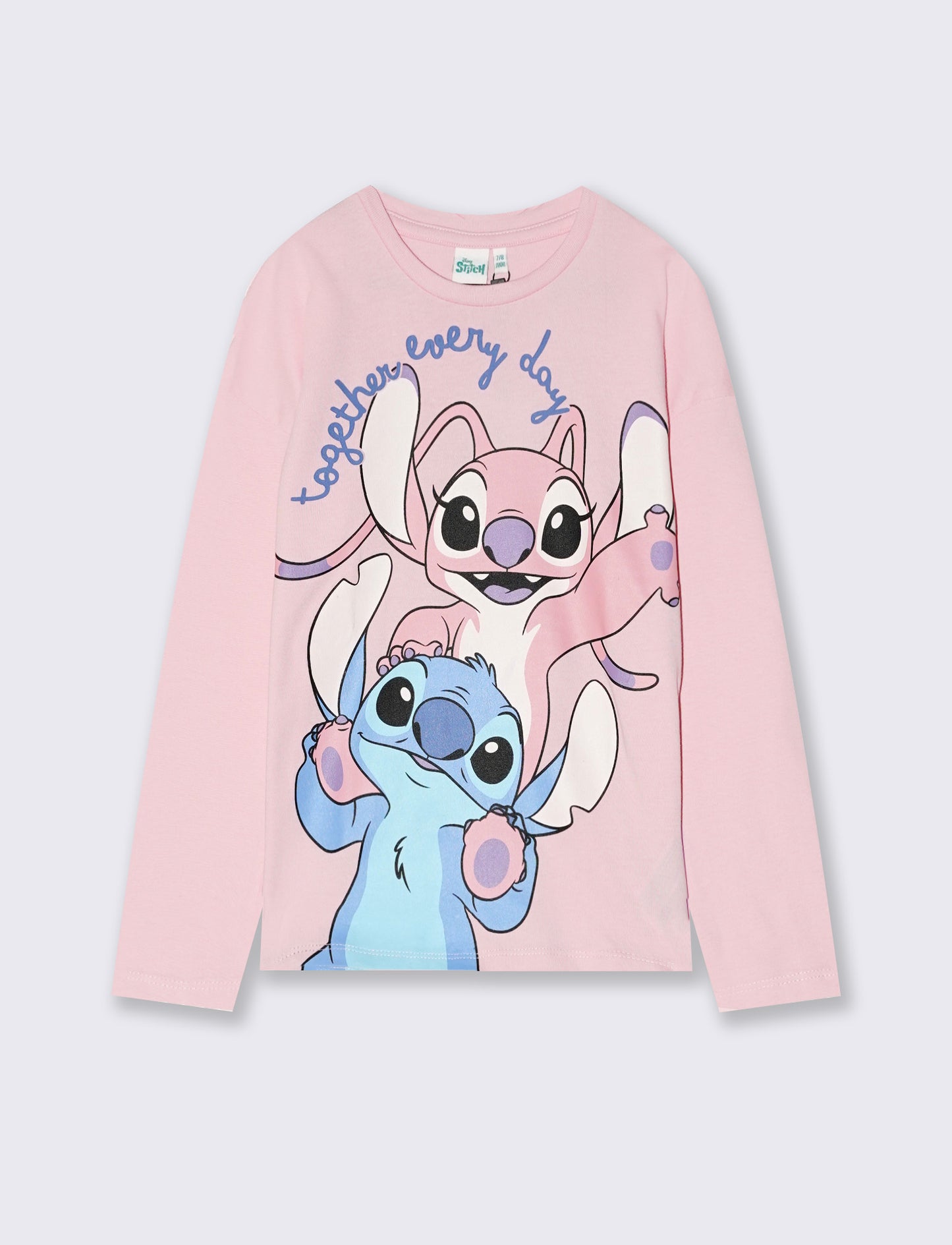 T-shirt manica lunga Stitch/Angel in cotone - Rosa