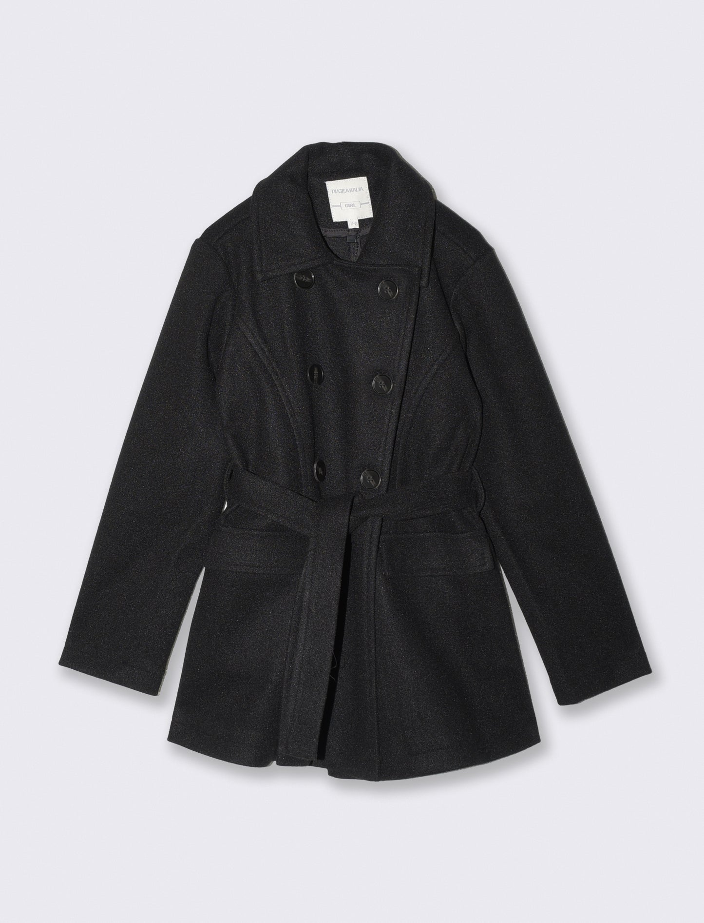Soft fabric coat with belt - Black