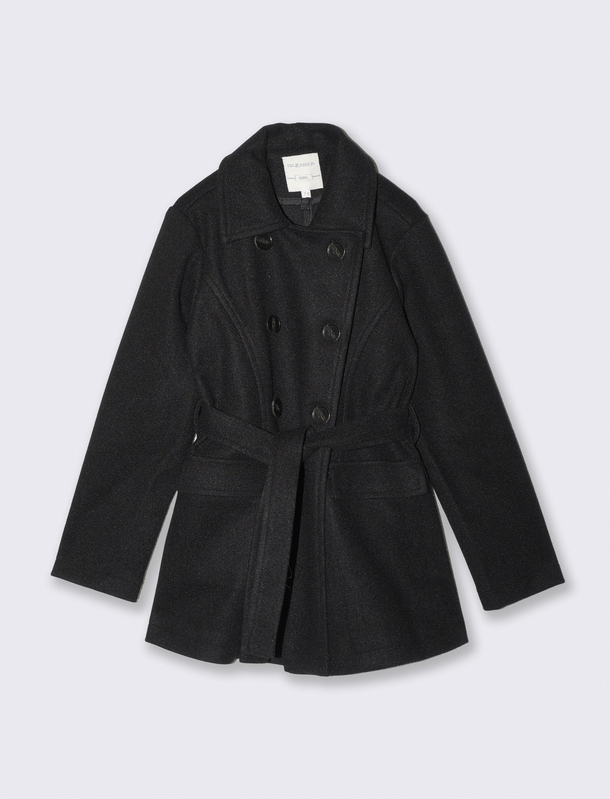 Soft fabric coat with belt - Black