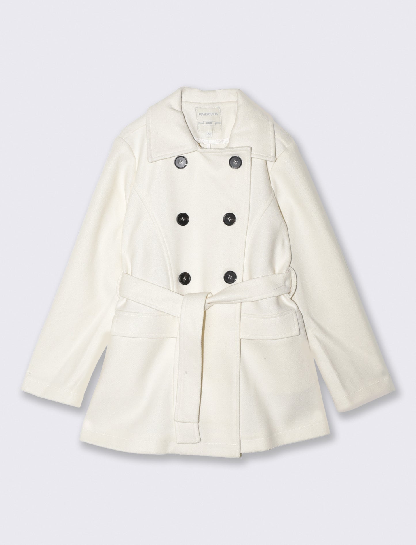 Soft fabric coat with belt - White