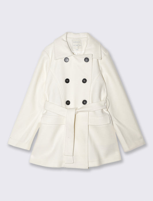 Cappotto in panno morbido con cintura - Bianco latte