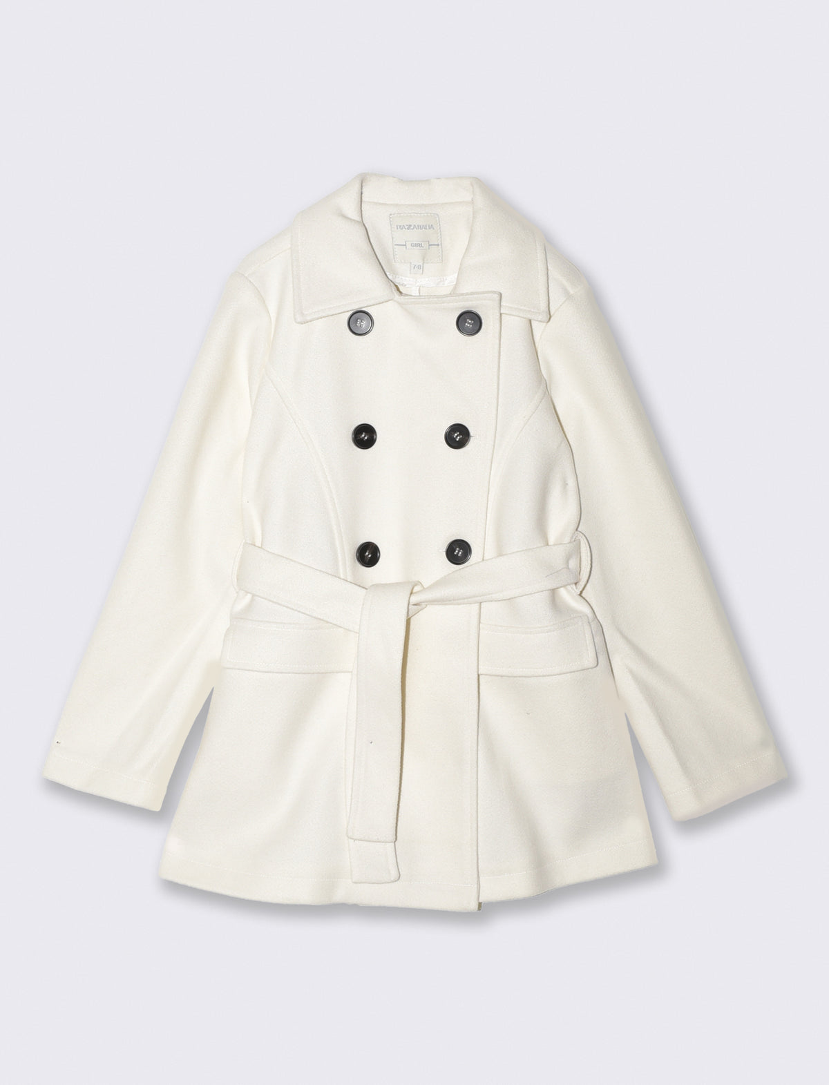 Soft fabric coat with belt - White