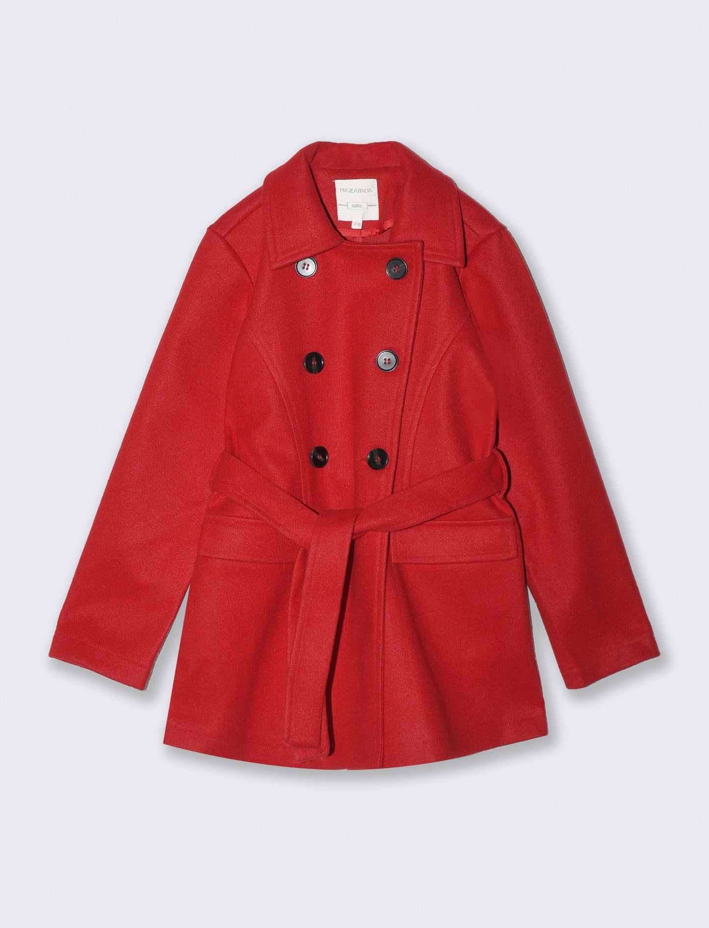Soft fabric coat with belt - Red