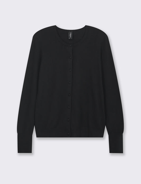 Cardigan in maglia fine di viscosa con dettaglio bottoni effetto dorato - Nero