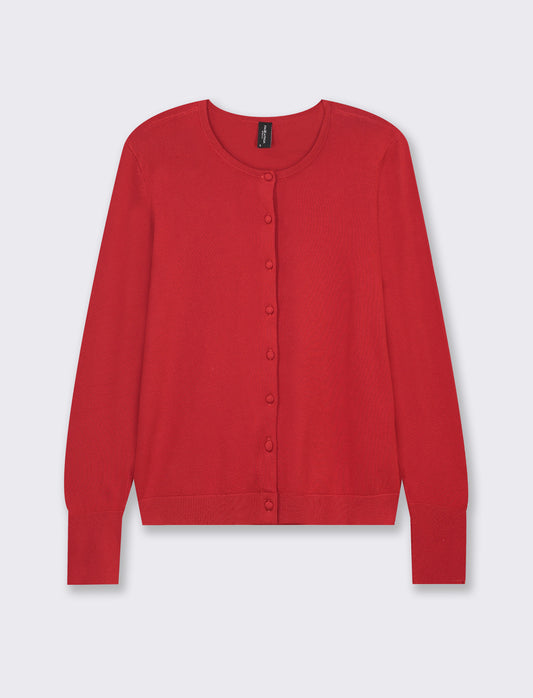 Cardigan in maglia fine di viscosa con dettaglio bottoni effetto dorato - Rosso