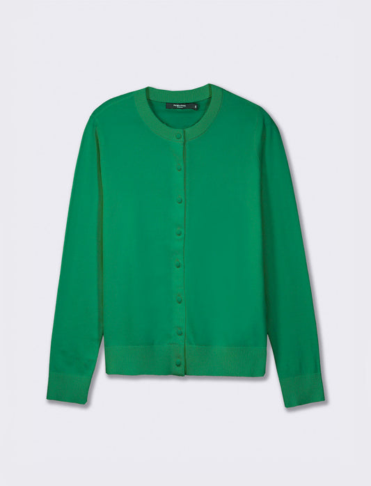 Cardigan a girocollo in maglia fine vestibilità comfort - Verde prato