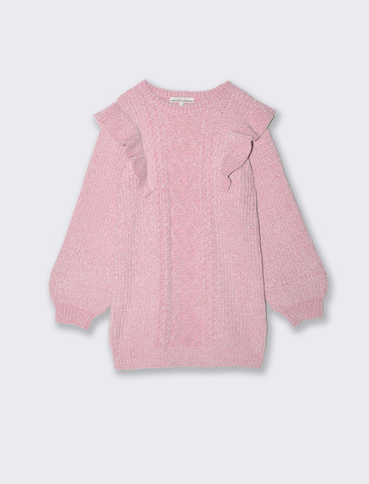 Abito in ciniglia con trecce metallizzate - Rosa polvere