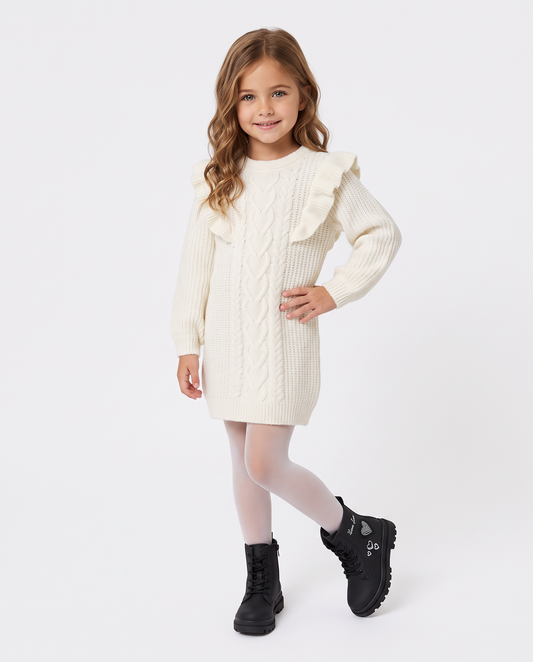 Abito in ciniglia con trecce metallizzate - Bianco latte