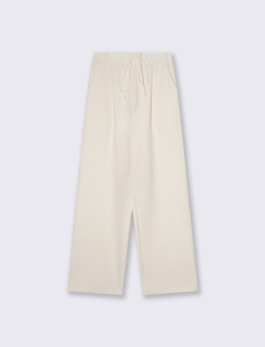 Pantalone largo con coulisse in vita - Bianco panna