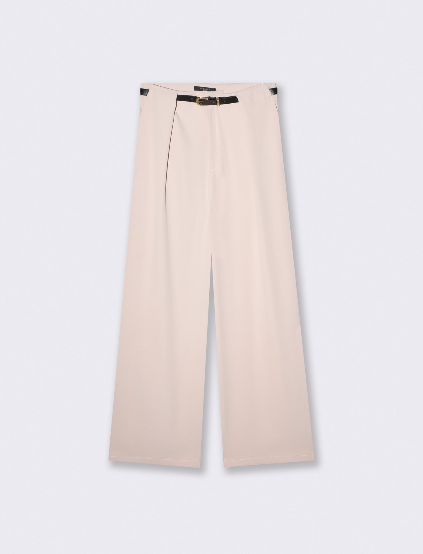 Pantalone con Pieghe e Cintura - Beige