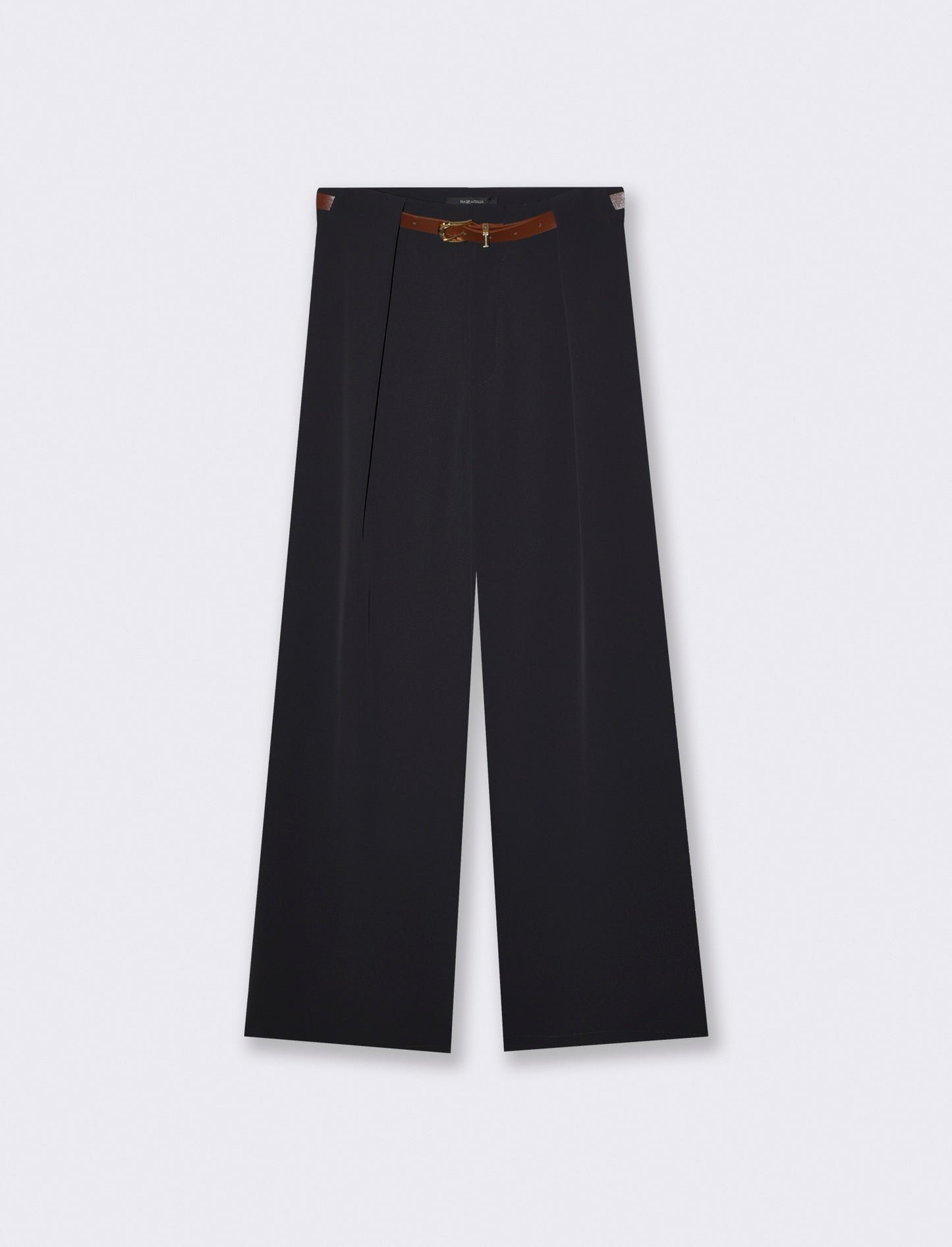 Pantalone con Pieghe e Cintura - Nero