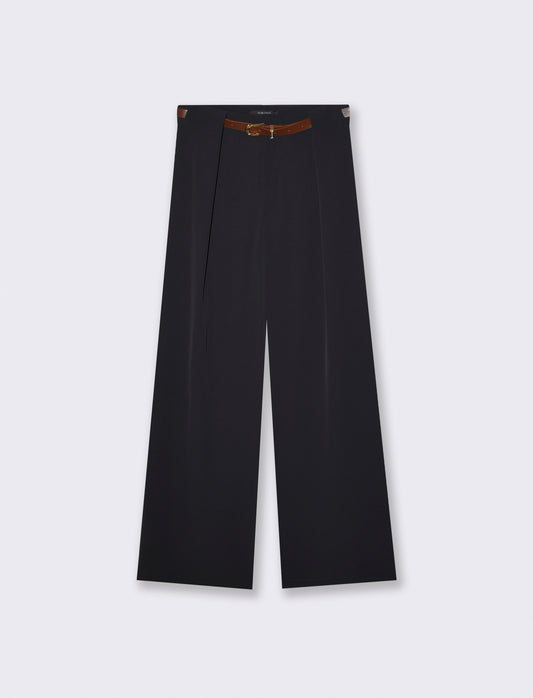 Pantalone con Pieghe e Cintura - Nero