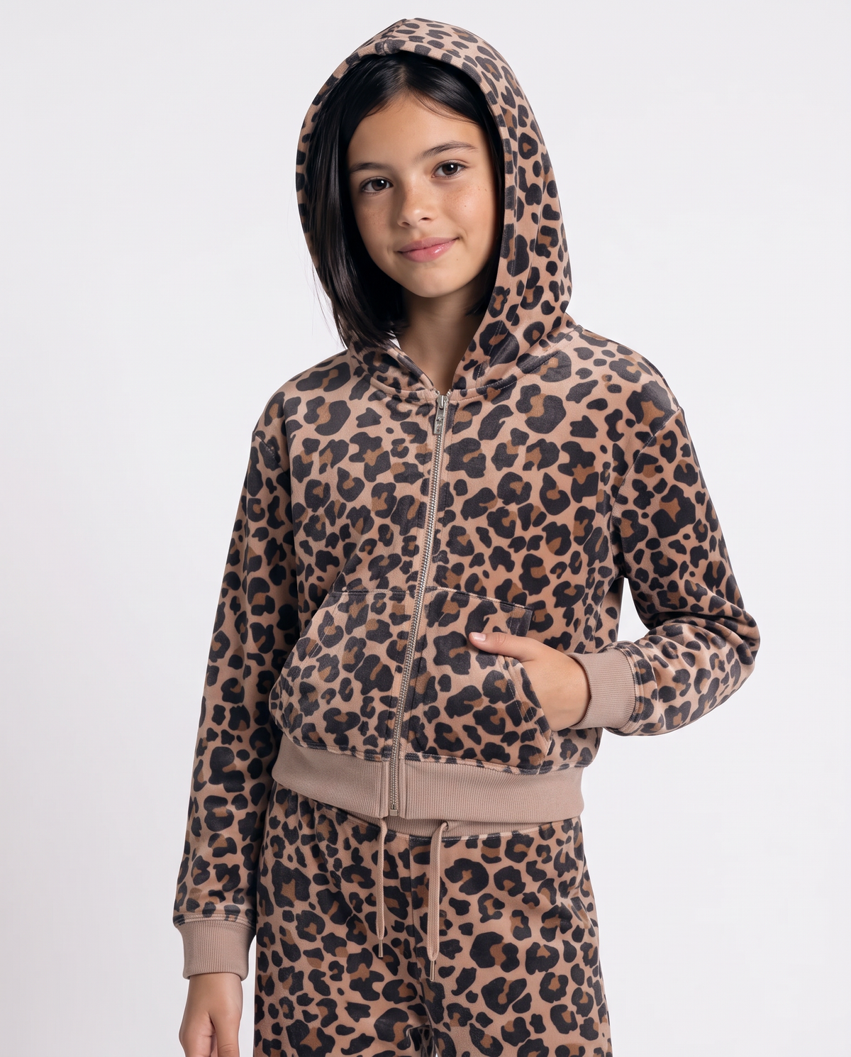 Felpa leopardata con cappuccio e zip - Leopardato