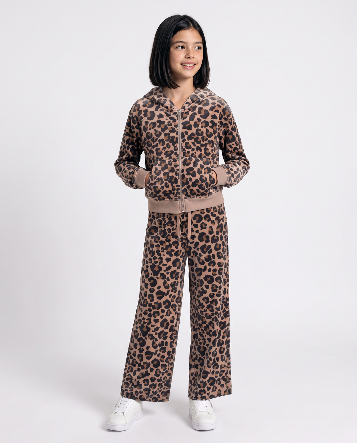 Felpa leopardata con cappuccio e zip - Leopardato