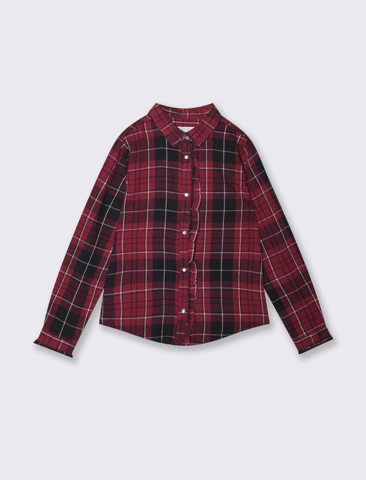 Camicia in flanella manica lunga con rouches - Bordeaux