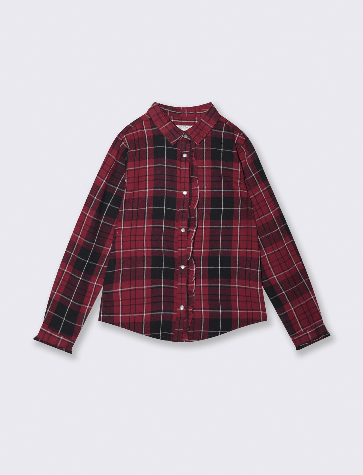 Long Sleeve Flannel Shirt with Ruffles - Red