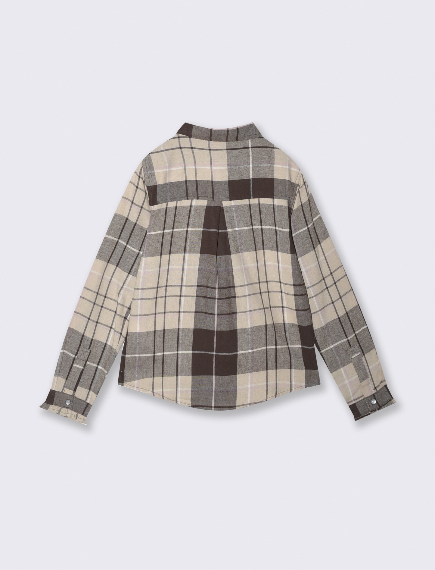 Long Sleeve Flannel Shirt with Ruffles - Beige