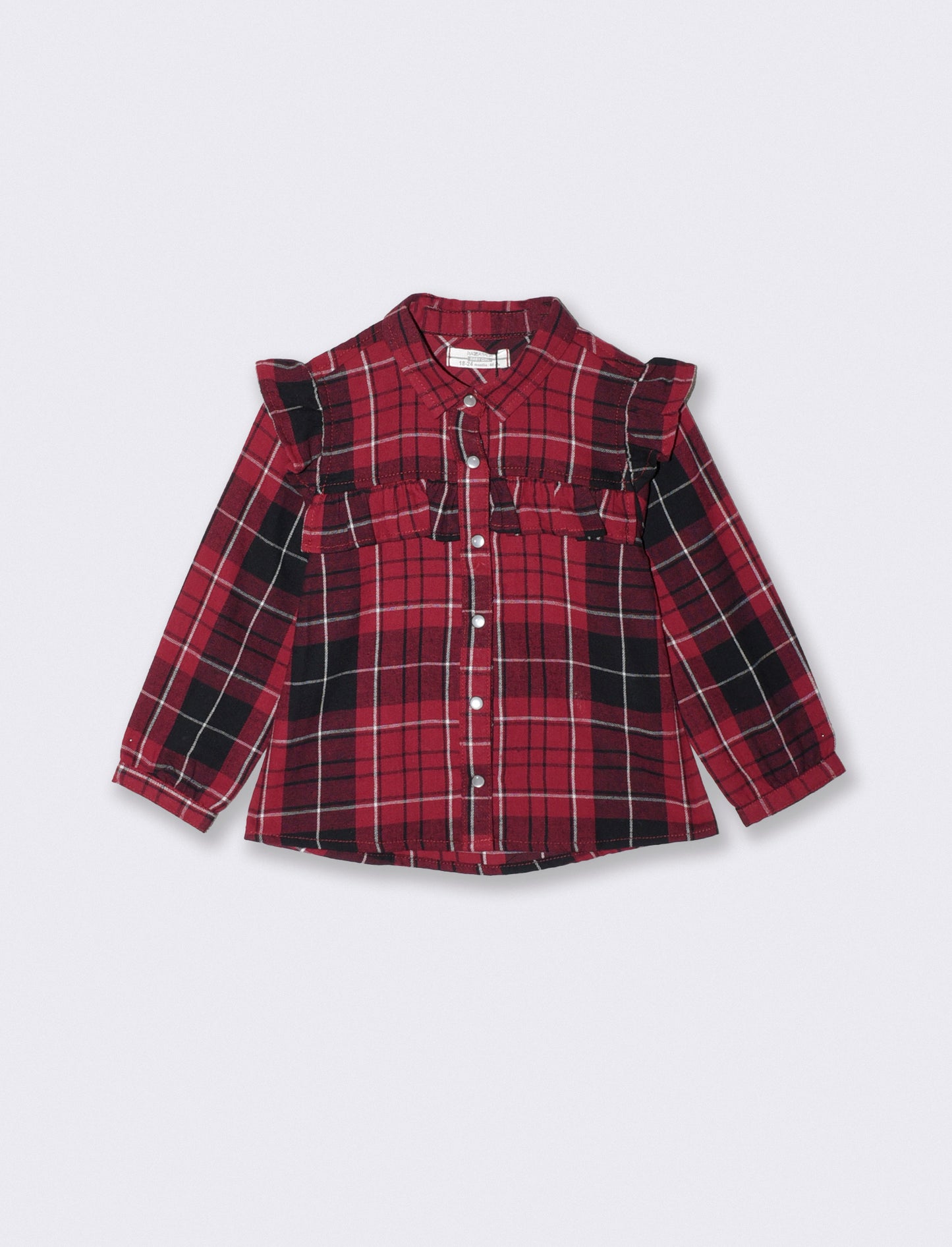 Long sleeve plaid shirt with ruffles - Red
