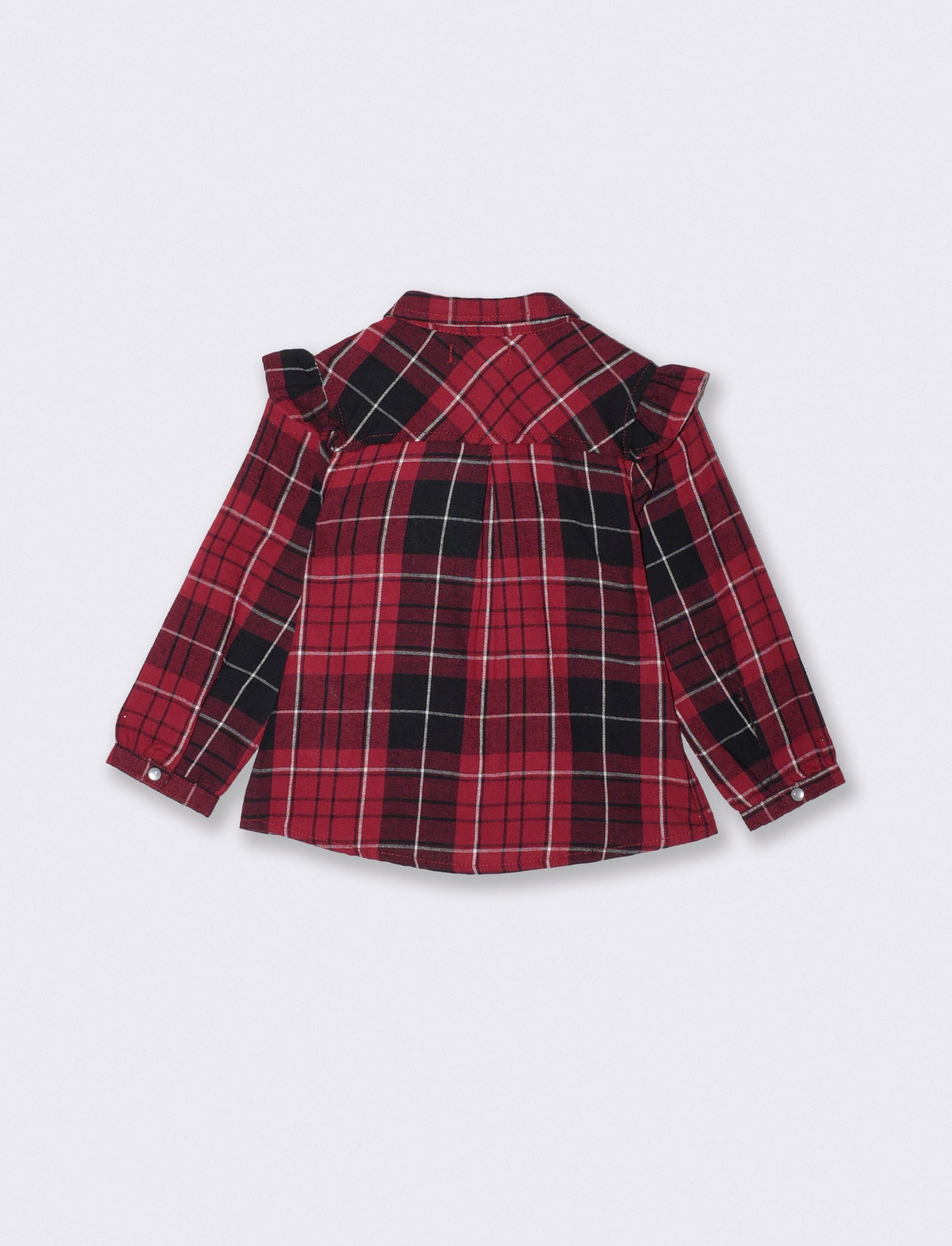 Long sleeve plaid shirt with ruffles - Red