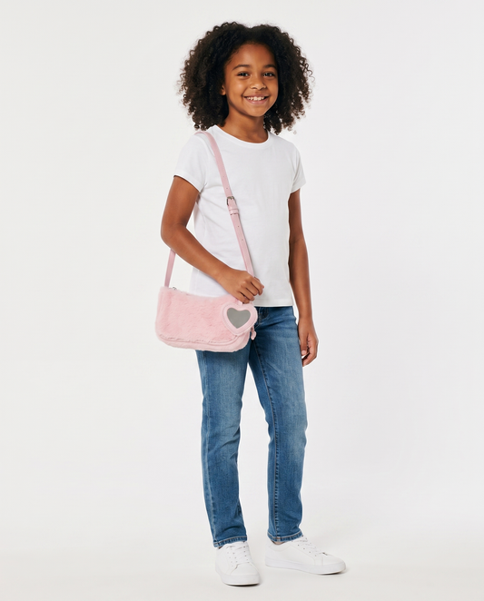 Pochette bambina in pelliccia con specchietto - Rosa