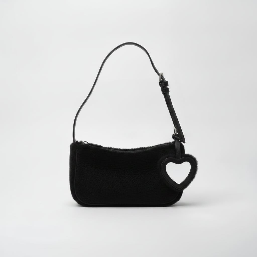 Pochette bambina in pelliccia con specchietto - Nero