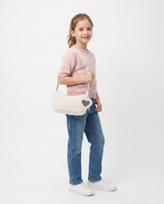 Pochette bambina in pelliccia con specchietto - Bianco sporco