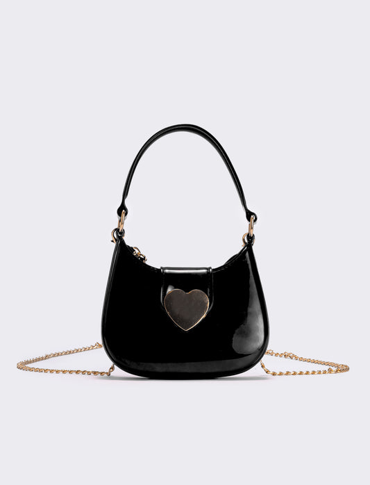 Girls' handbag with heart metal flap - Black
