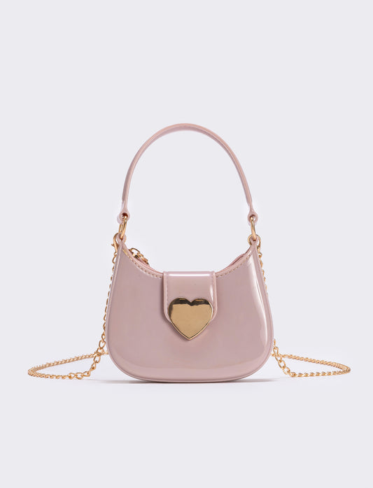 Girls' handbag with heart metal flap - Pink
