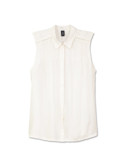 Lightweight Viscose Sleeveless Shirt with Shoulder Inserts - Various Colors - White