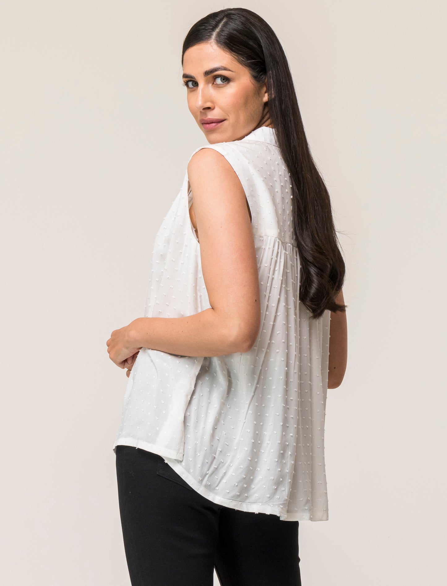 Lightweight Viscose Sleeveless Shirt with Shoulder Inserts - Various Colors - White