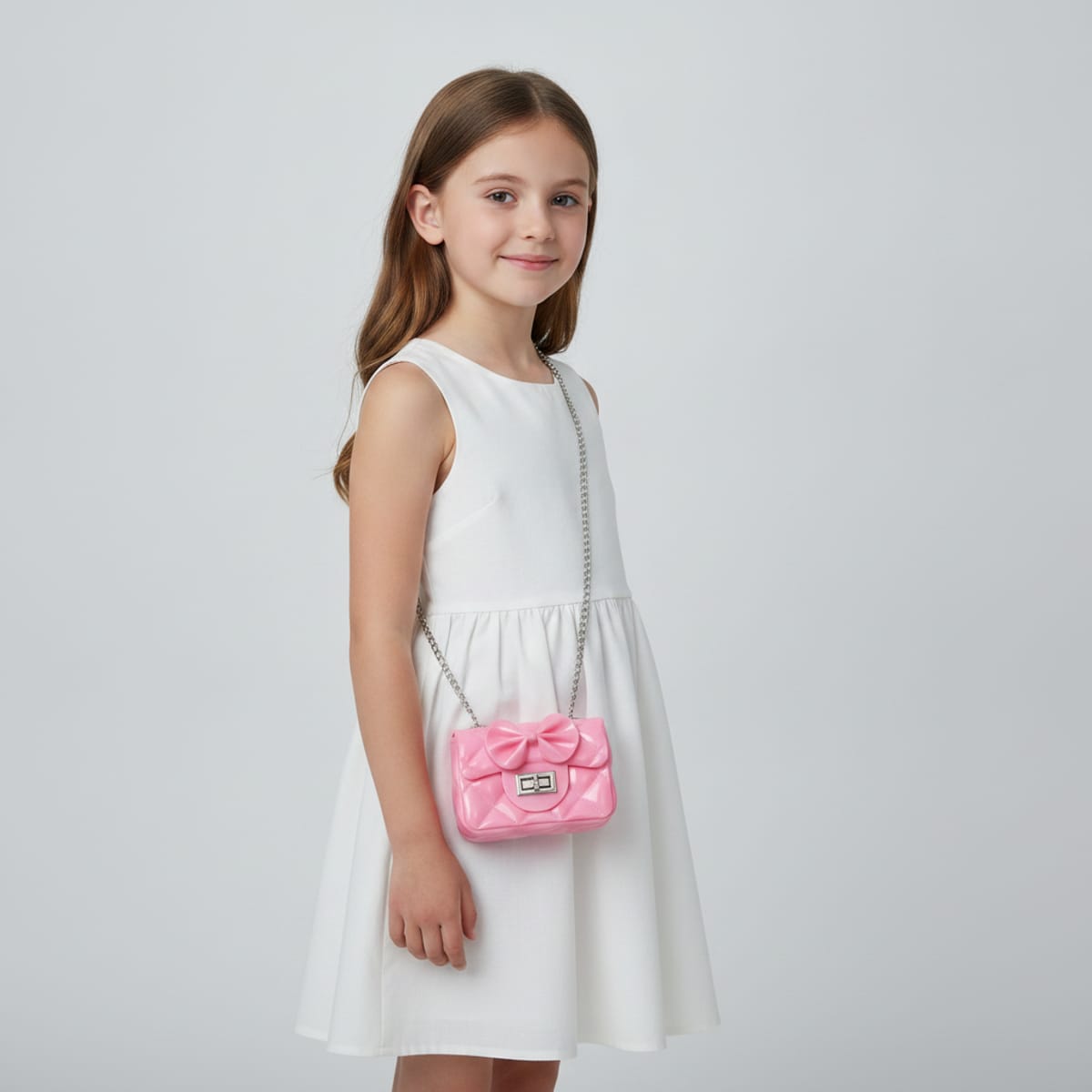 Quilted girls' handbag with bow - Pink