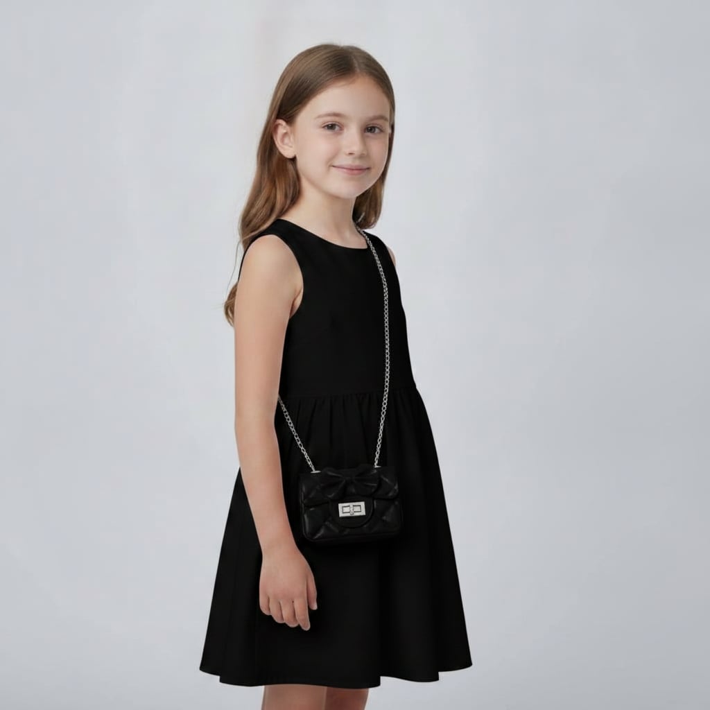 Quilted girls' handbag with bow - Black