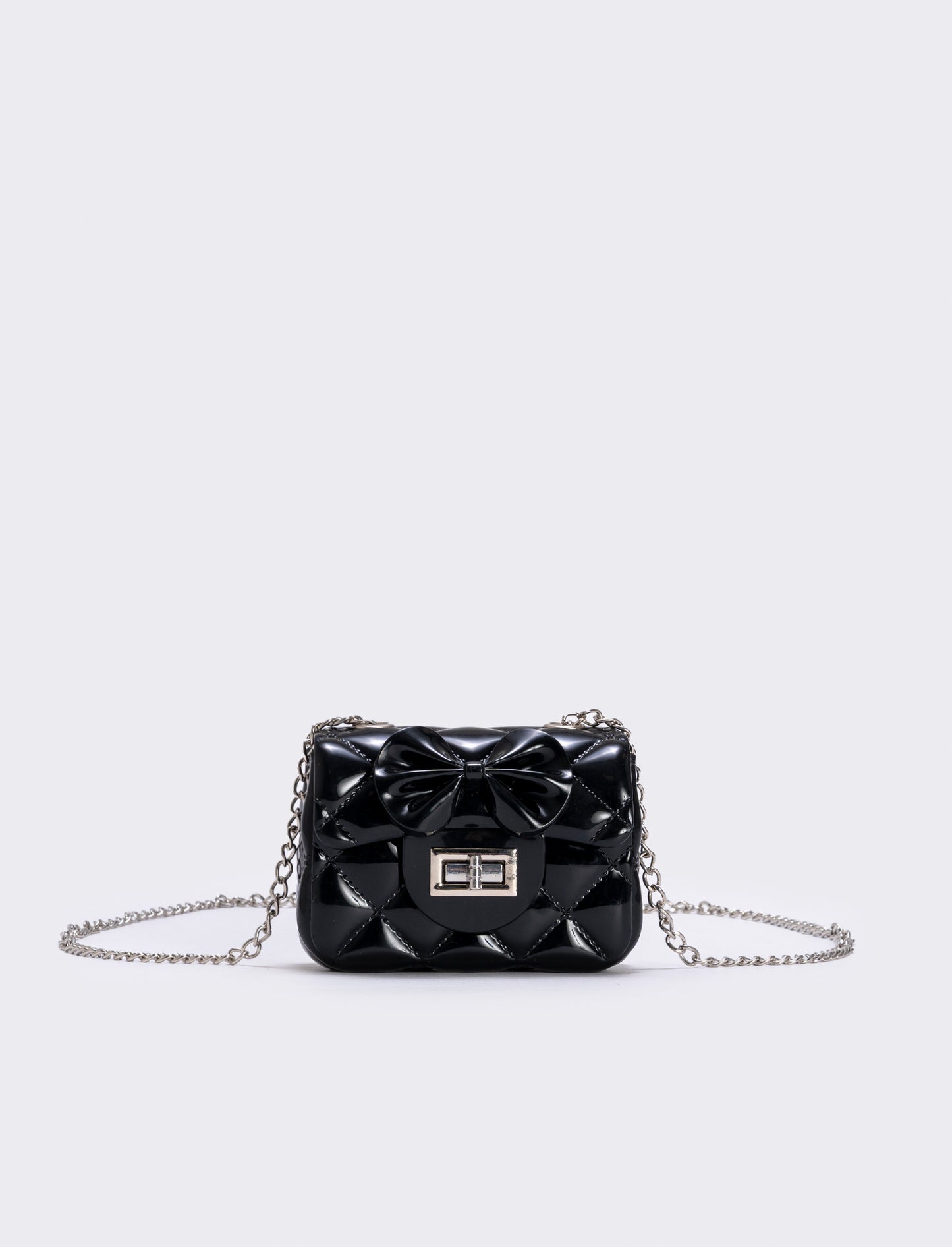 Quilted girls' handbag with bow - Black