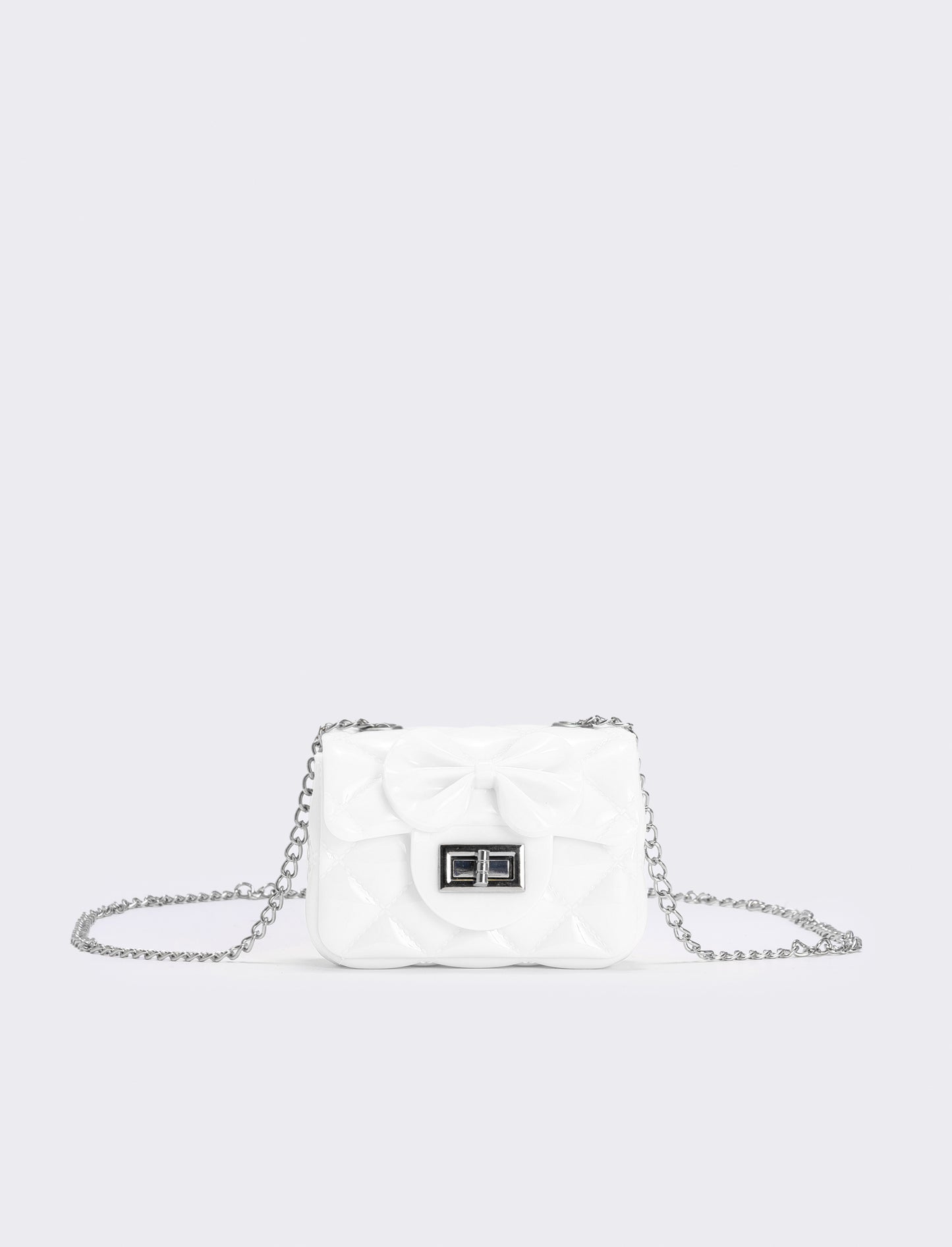 Quilted girls' handbag with bow - White