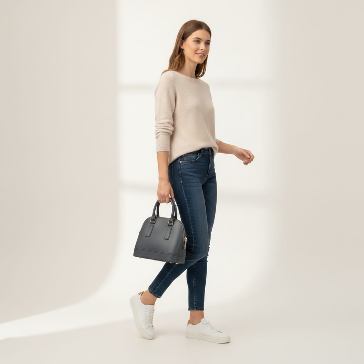 Bauletto donna soft touch con tracolla - Grigio