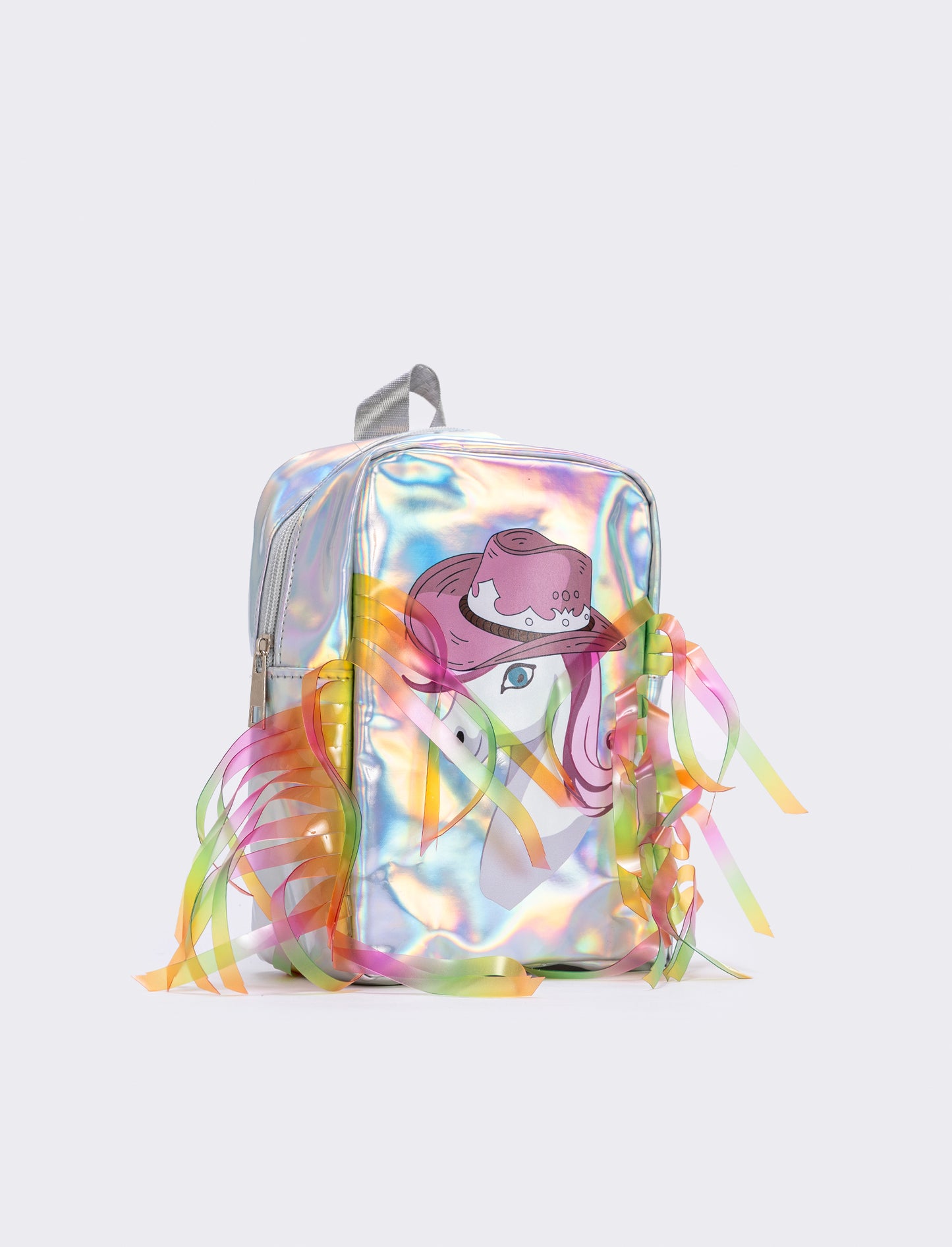 Metallic backpack with colorful fringes - Silver