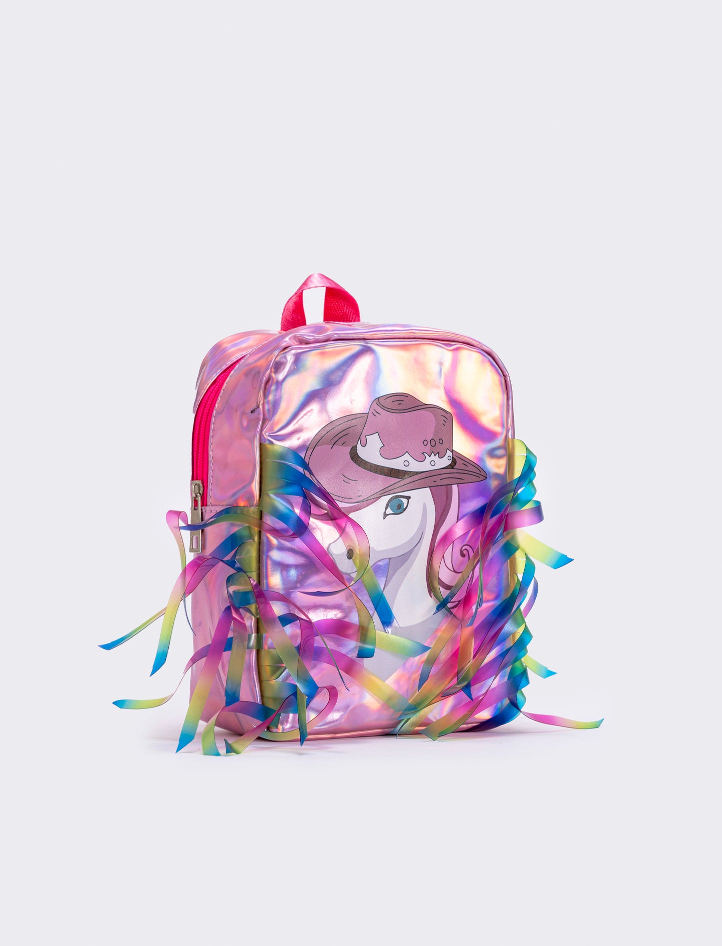 Metallic backpack with colorful fringes - Pink