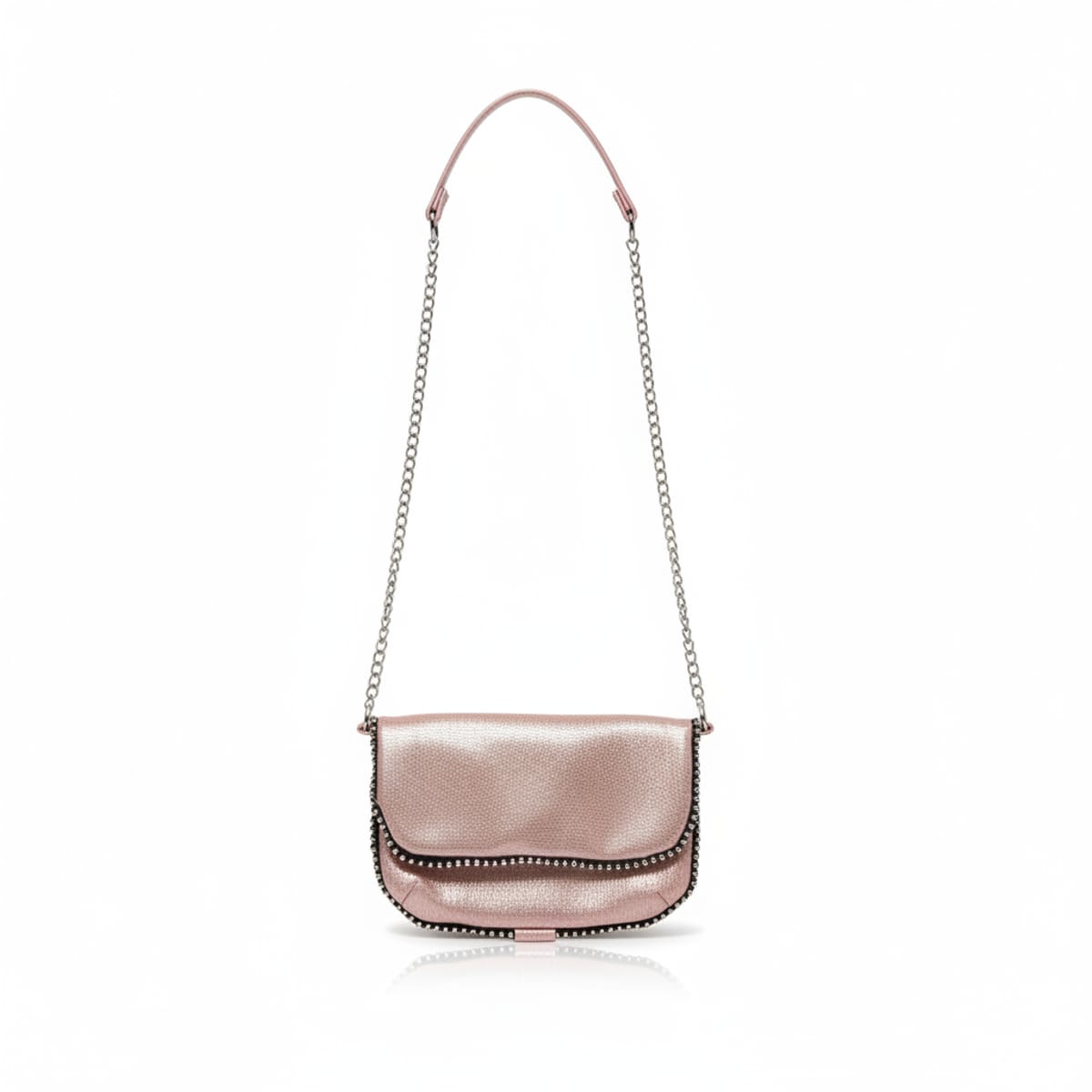 Metallic handbag with studs and shoulder strap - Pink