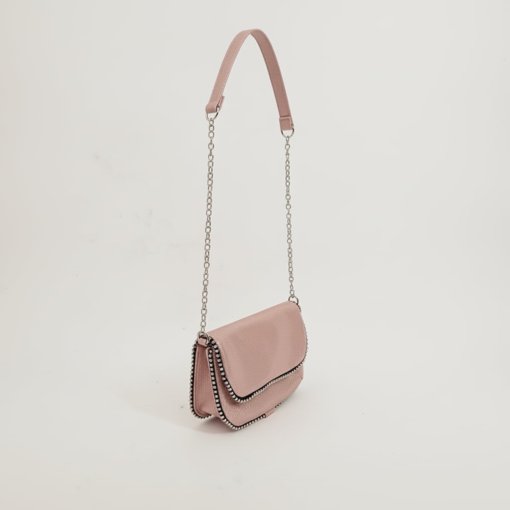 Metallic handbag with studs and shoulder strap - Pink