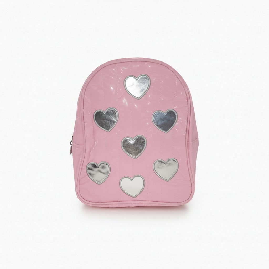 Zainetto trapuntato con cuori metallici - Rosa