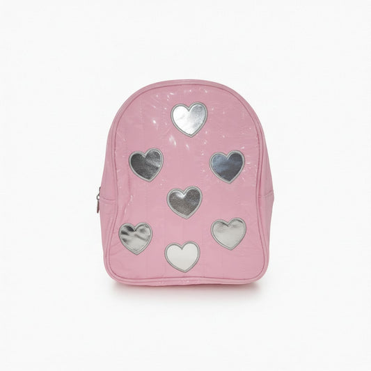 Zainetto trapuntato con cuori metallici - Rosa