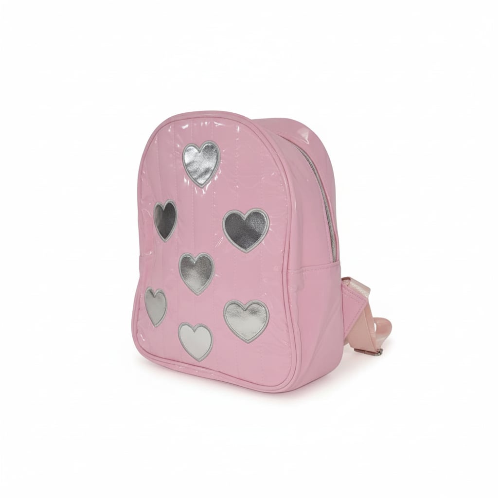 Zainetto trapuntato con cuori metallici - Rosa