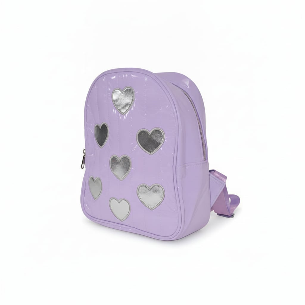 Zainetto trapuntato con cuori metallici - Lilla