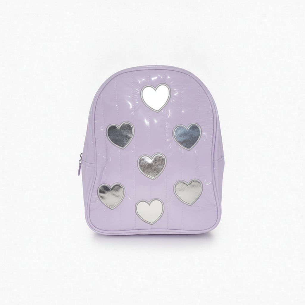 Zainetto trapuntato con cuori metallici - Lilla