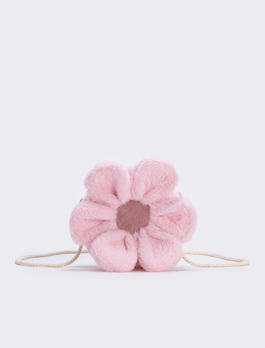 Borsetta margherita in pelliccia finta con tracolla - Rosa
