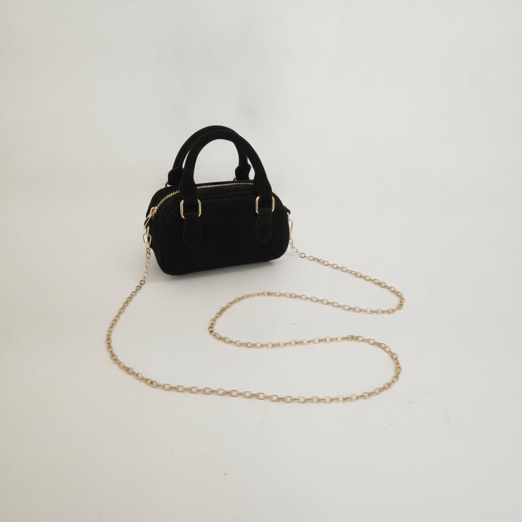 Oval handbag with suede handles - Black