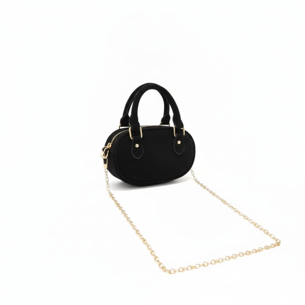 Oval handbag with suede handles - Black