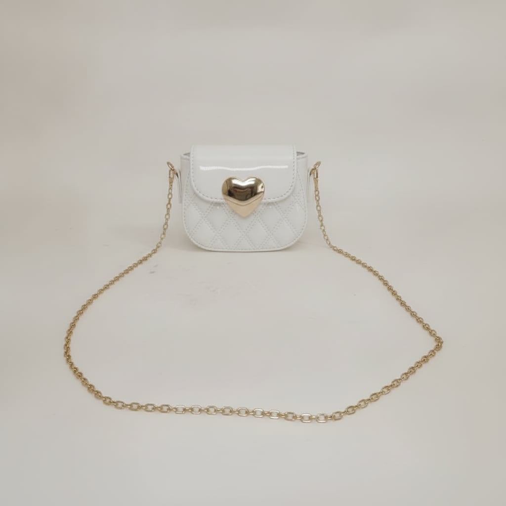 Shiny bag with metallic heart - White