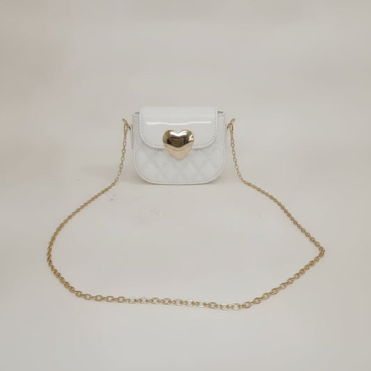 Borsetta lucida con cuore metallico - Bianco