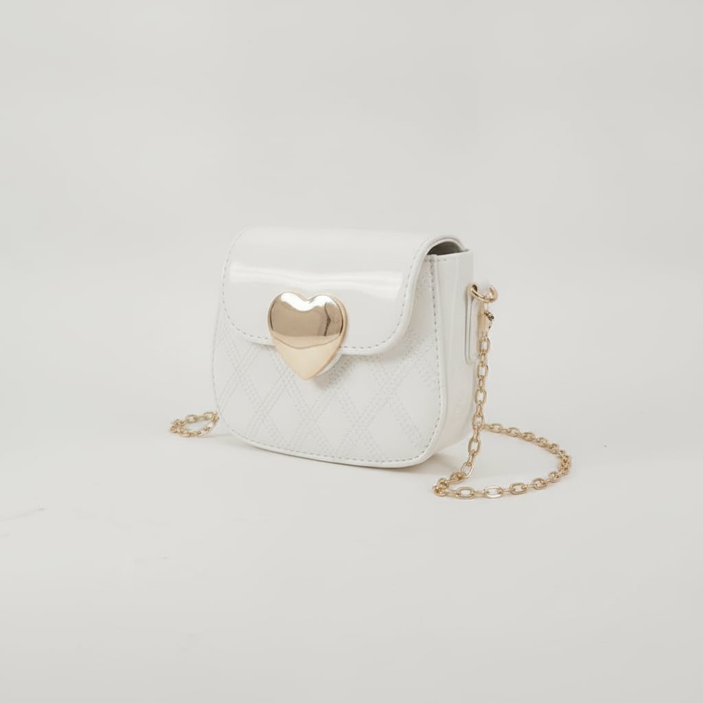 Shiny bag with metallic heart - White